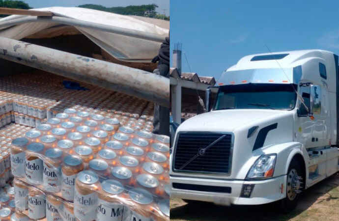 La Fiscalía General del Estado de Oaxaca aseguró un trailer cargado con latas de cerveza pirata.