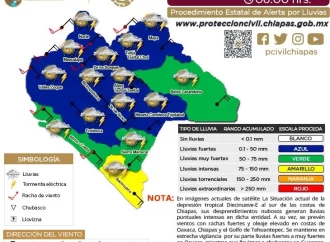 Gobierno emite alerta amarilla en Chiapas por depresión tropical 19-E